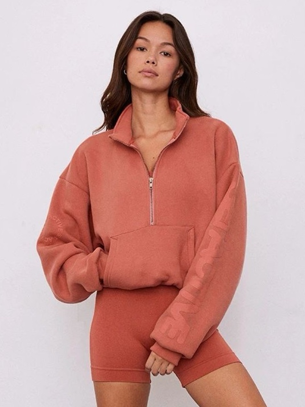 Set Active | Half Zip Drawcord Sweatshirt Spritz Rust Terracotta Size Medium